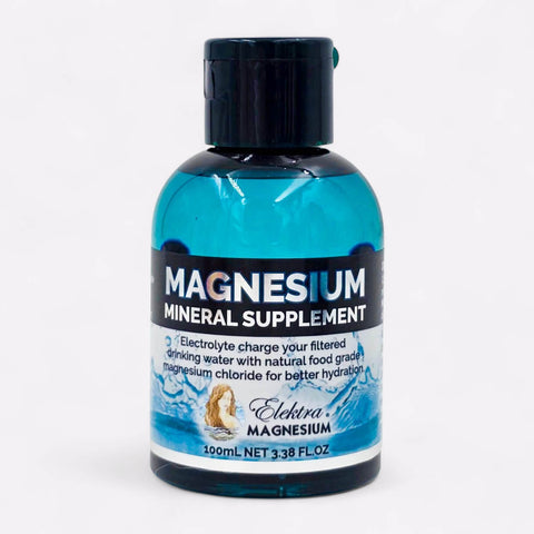 100ml bottle of Elektra Magnesium Mineral Drops for drinking water.