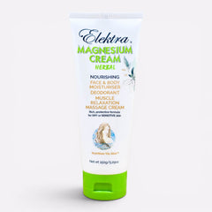 Elektra Magnesium Herbal Cream in a 150g tube, a mild magnesium formula for dry skin and muscle relaxation.
