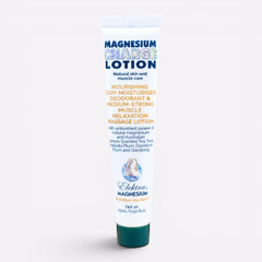 15ml teal and white sample tube of Elektra Magnesium Charge Lotion, used for muscle relaxation and as a natural deodorant.
