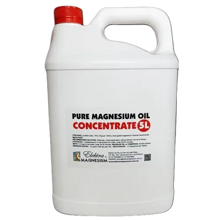 White container of pure magnesium oil concentrate with red cap on a white background